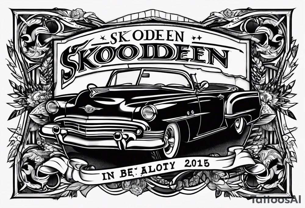 "SKODEN" written in sailor Jerry font tattoo idea
