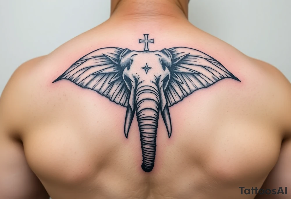 Elephant with 3 crosses tattoo idea