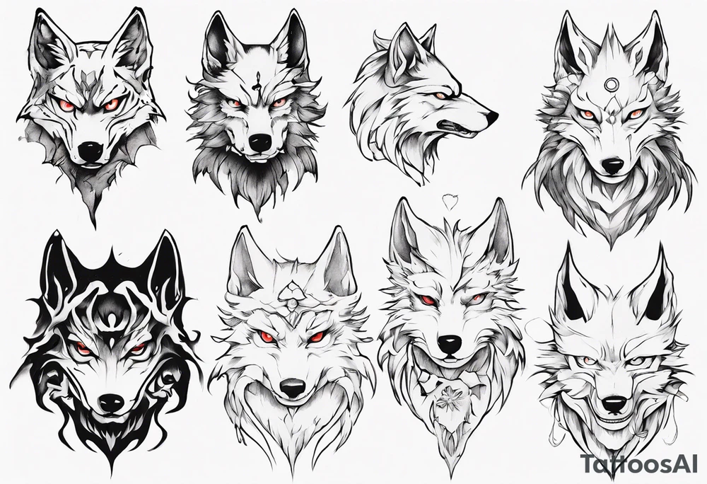 Fantsy wolf anime tattoo idea