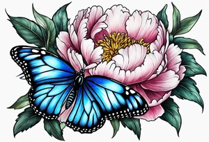 Peony with blue monarch butterflies tattoo idea