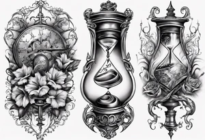 lots of filagree on the chest going onto the shoulder.  include an hour glass tattoo idea
