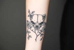bear skull intertwined with climbing roses and thorny vines tattoo idea