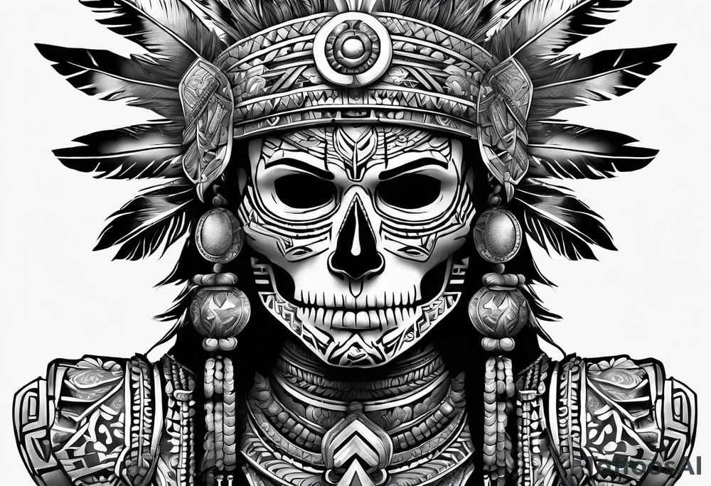 Aztec full body man warrior skeleton tattoo idea
