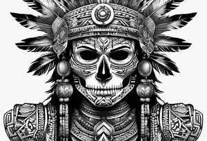 Aztec full body man warrior skeleton tattoo idea