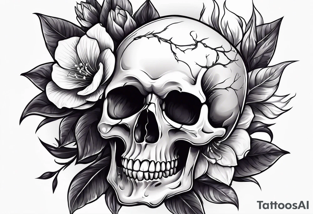 skull with one flower growing out of its head tattoo idea