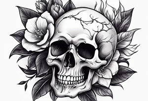 skull with one flower growing out of its head tattoo idea