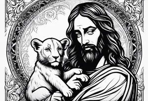 Jesus holding a lion cub tattoo idea