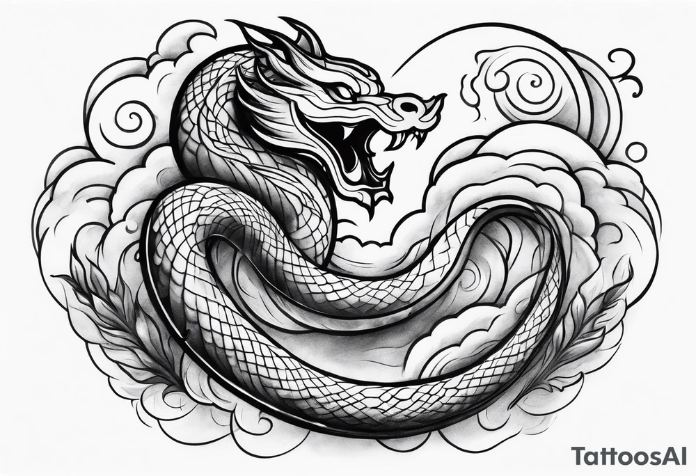 mythical serpent with smoke body tattoo idea
