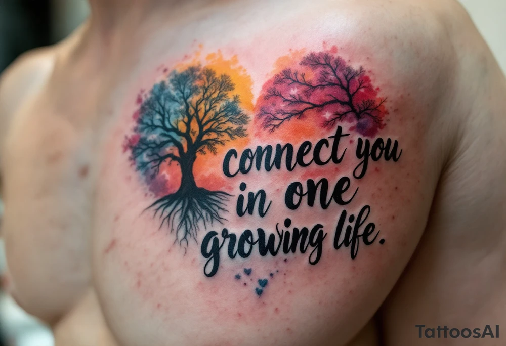 Watercolor tree halves with root-formed hearts on the ribs connect you as one growing life. tattoo idea