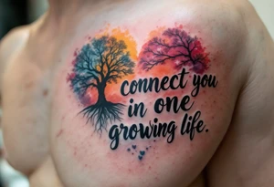 Watercolor tree halves with root-formed hearts on the ribs connect you as one growing life. tattoo idea