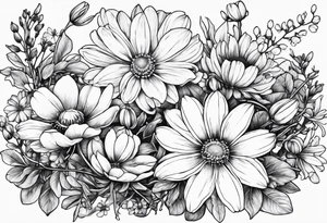 Honeysuckle,3 daisys,cosmos,and snowdrop tattoo idea