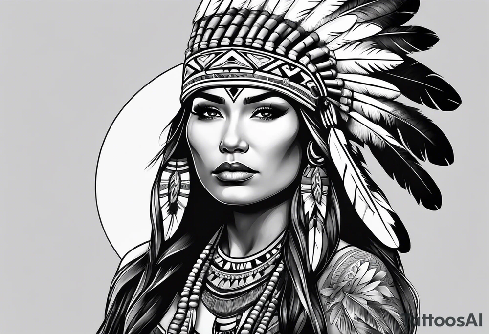 Native American woman and head dress tattoo idea