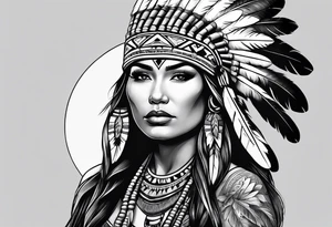 Native American woman and head dress tattoo idea