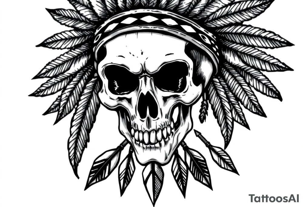 Native American skull with head dress and arrows below tattoo idea