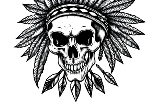 Native American skull with head dress and arrows below tattoo idea