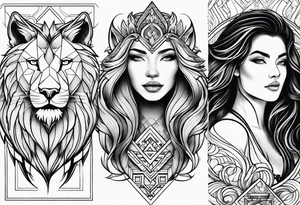 Lion,wolf,lady and phoenix tattoo idea