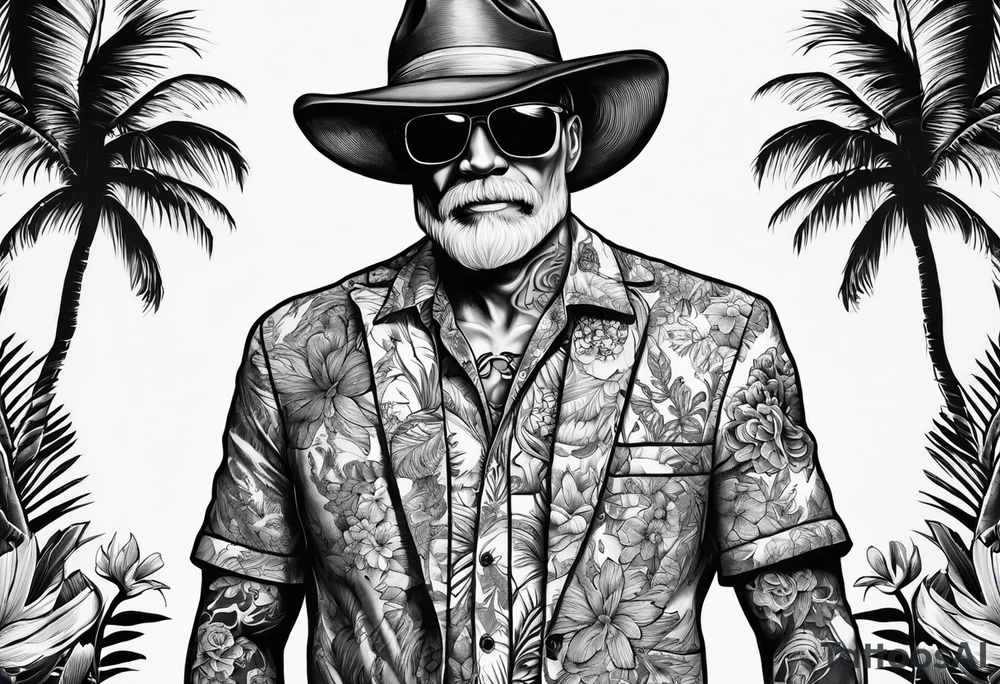 skeleton wearing a Hawaiian shirt tattoo idea