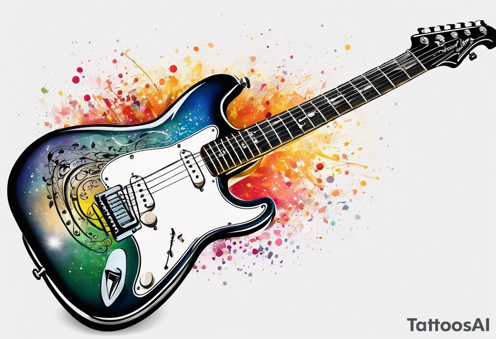 Electric guitar fading into sheet music tattoo idea