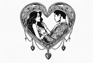 necklace heart locket with a male and female shadow hugging tattoo idea