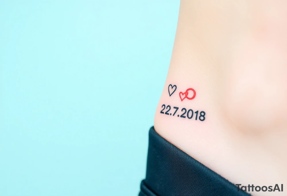 wedding rings tattoo with love and wedding date 22.07.2018 tattoo idea