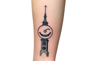 Smile face sad face happy face with clock tower tattoo idea