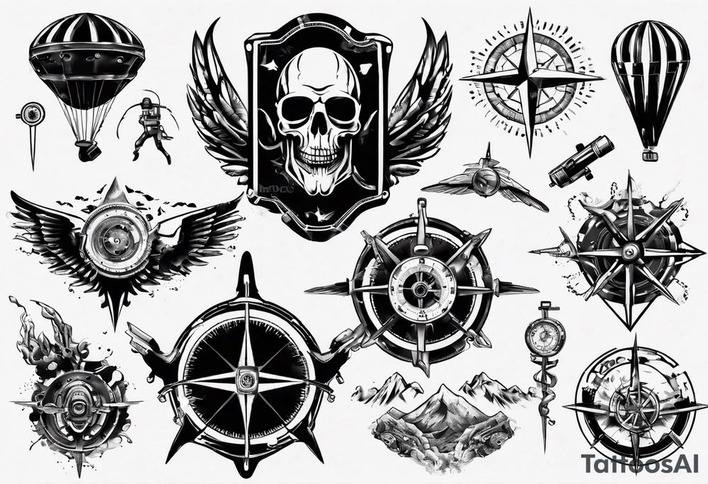 skydiving, shooting guns, compass, adventure tattoo idea skydiving, shooting guns, compass, adventure tattoo idea