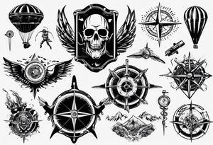 skydiving, shooting guns, compass, adventure tattoo idea