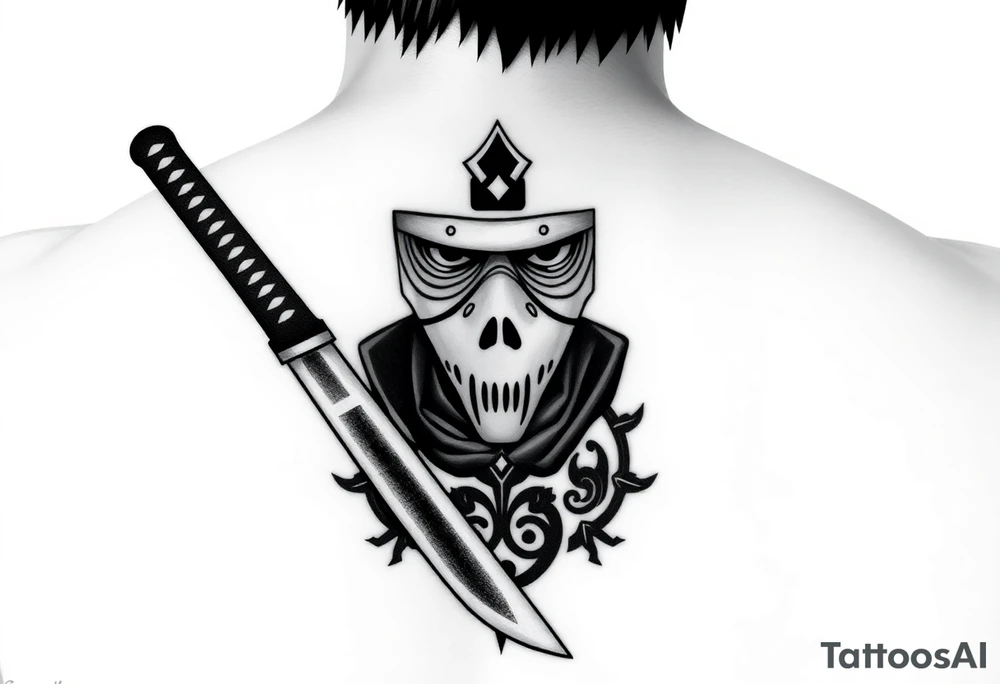 Hitachi from Naruto in a kunai with his anbu mask and uchiha crest tattoo idea