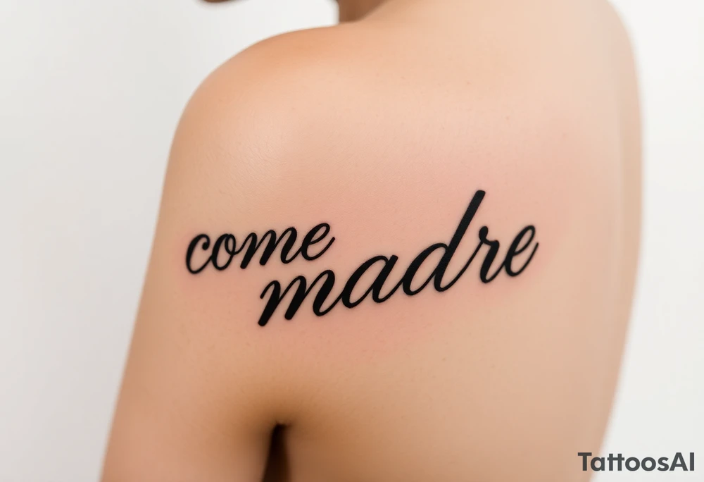 i want the phrase “ come madre” in script writing on a female on the inside of her left arm ontop of her arm crease going across tattoo idea