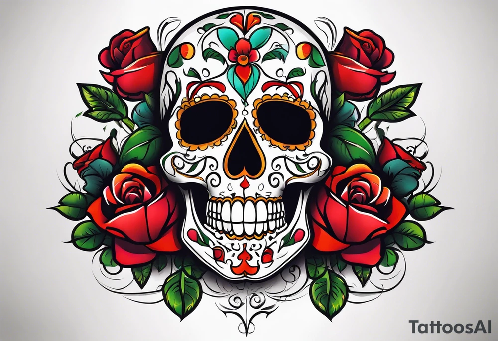 dia de los muertos airbrushed
 skulls with money roses with the name CORREA tattoo idea