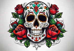 dia de los muertos airbrushed
 skulls with money roses with the name CORREA tattoo idea