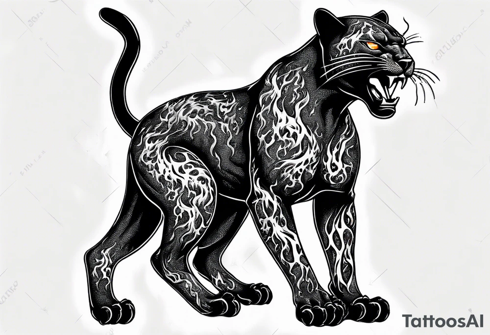 Panther with flames tattoo idea