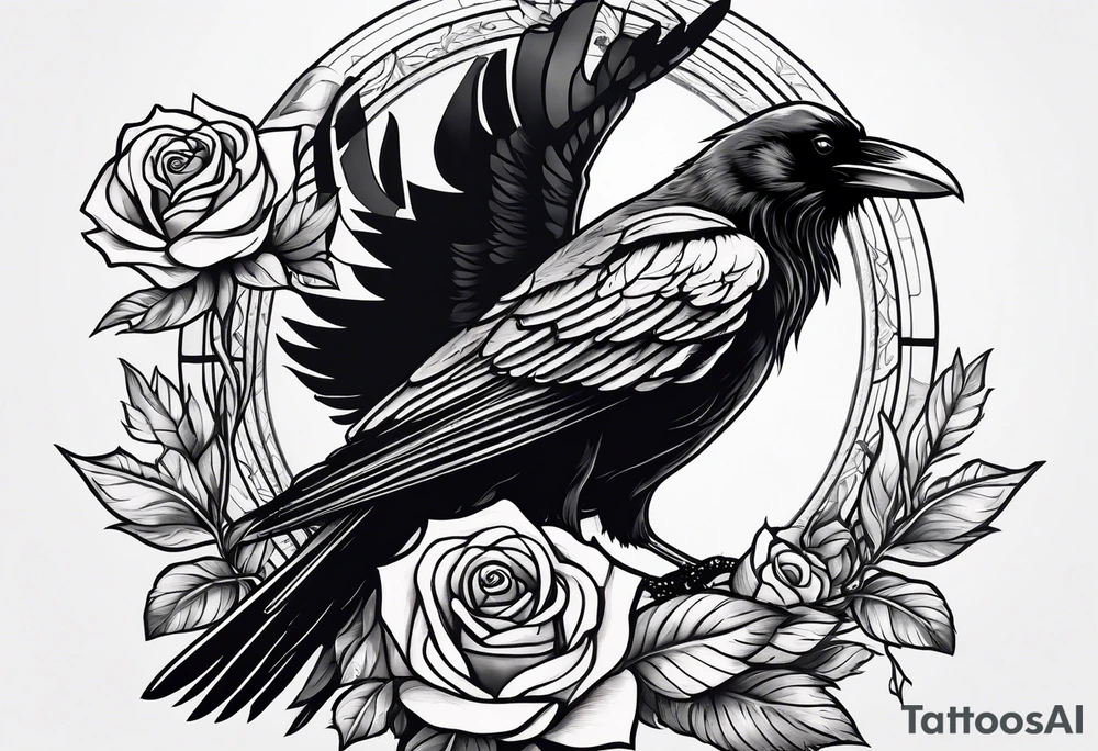 Raven holding  rose tattoo idea