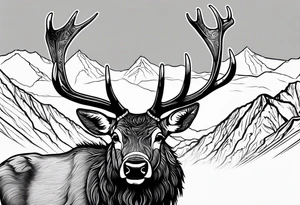 bull elk with mountain landscape in the background tattoo idea