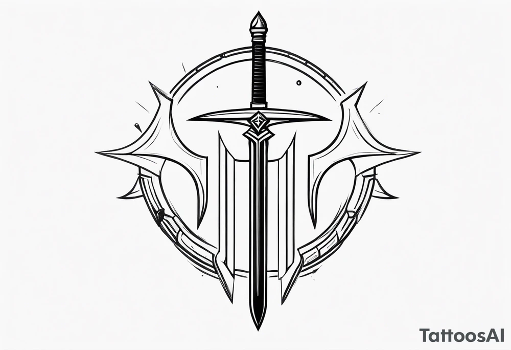 minimal cyber sigilism round pointy swords shoulder design tattoo idea