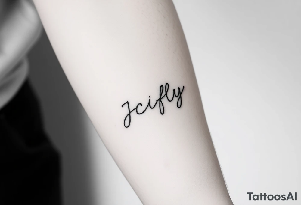 A small tattoo to go on my inner forearm with the cursive letters JCIFLY in an infinity symbol shape tattoo idea