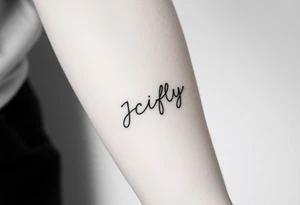 A small tattoo to go on my inner forearm with the cursive letters JCIFLY in an infinity symbol shape tattoo idea