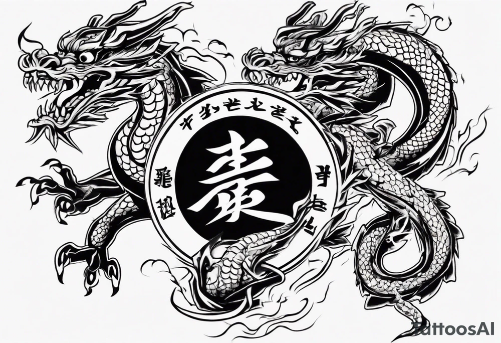 Taekwondo blackbelt with korean dragon in background tattoo idea