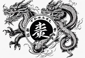 Taekwondo blackbelt with korean dragon in background tattoo idea