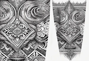 Hindu Sanskrit tribal design on right lower leg, below knee to top of feet tattoo idea