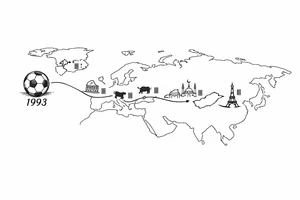 A football journey no crests stars each country on how many times ive played there
A fine-line world map or stylized route connecting Iceland ➔ Italy ➔ Spain ➔ Turkey ➔ Hungary ➔ France, with minimalist markers for each club.
Starting in uk 1993 realist tattoo idea