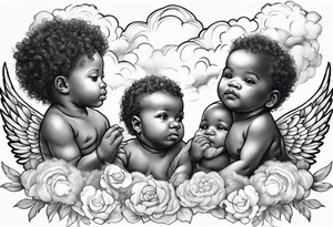 multiple african american baby angels with clouds in the background tattoo idea