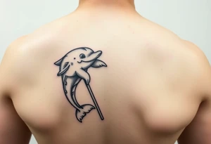 Cartoon striper dolphin on a stripper pole tattoo idea