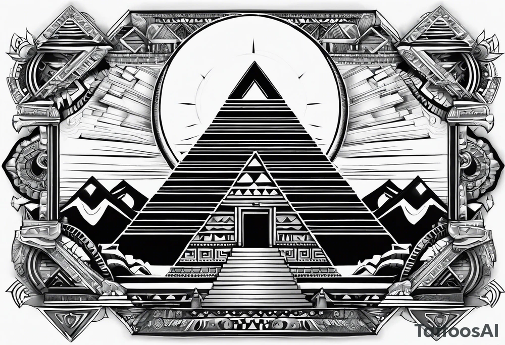 Aztec princess pyramid solar eclipse ollin symbol tattoo idea