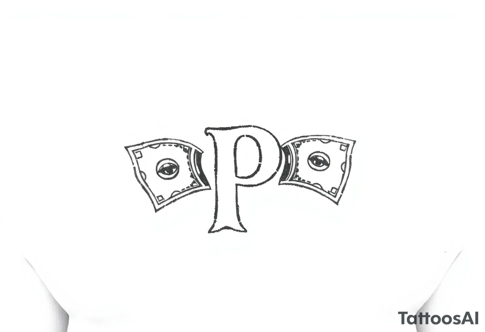 Small Letter P with a dollar bill coming out from the sides. tattoo idea