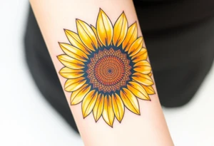 A radiant sunflower with golden-yellow petals, its center detailed with intricate spirals, symbolizing resilience and joy tattoo idea