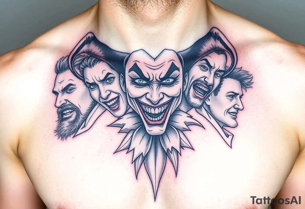 creative collage of different emotions jester form tattoo idea