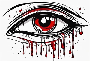 Bleeding tear flows to down from man's red eye sleeve tattoo design tattoo idea
