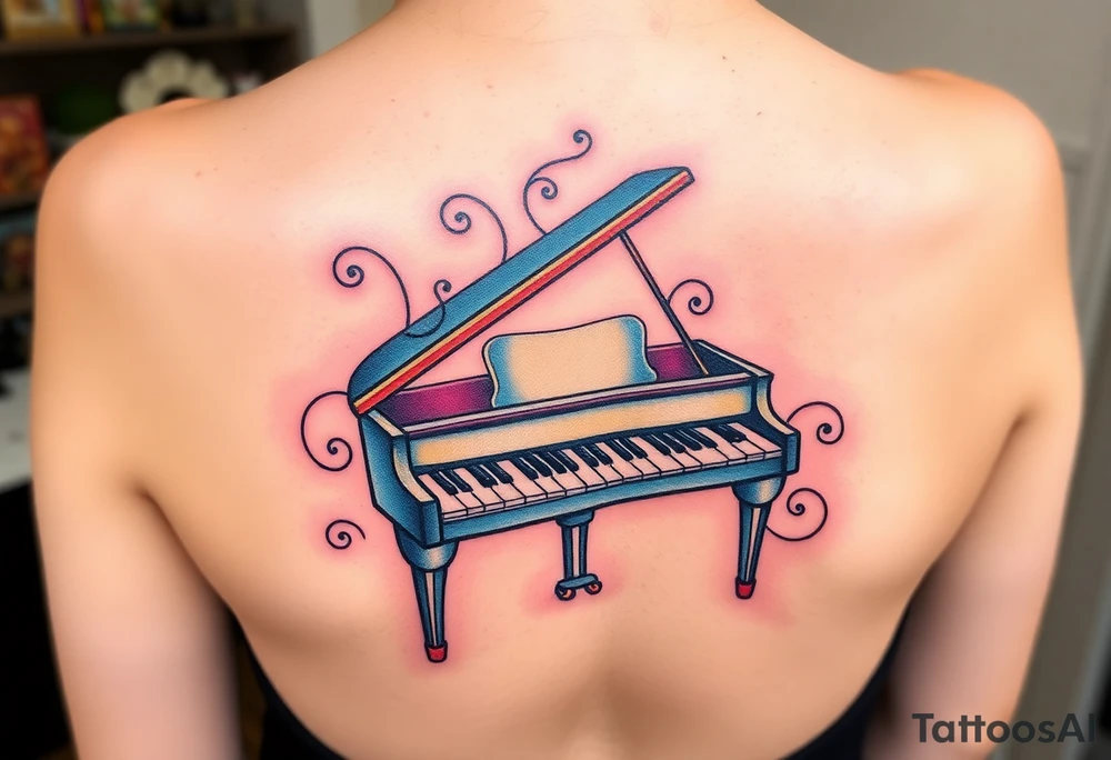 Colorful piano tattoo idea