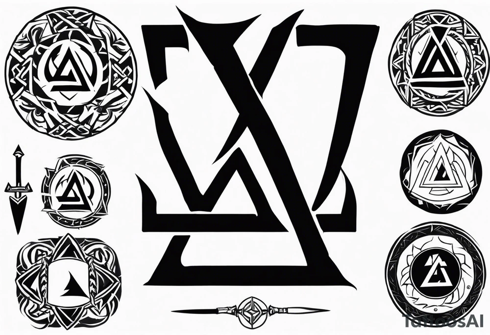 Valhalla fire runes lightning
Sword shield valknut tattoo idea